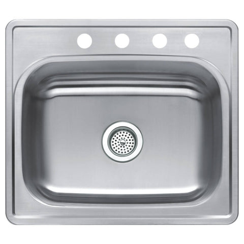 Stainless Steel Single Bowl Top Mount Sink - 6" depth