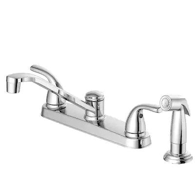 Polished Chrome 2-Handle Deck Mount Low-Arc Residential Kitchen Faucet